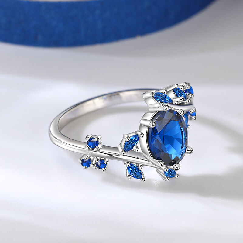 Jeulia Cornflower Leaf Sapphire Oval Engagement Ring Sterling Silver