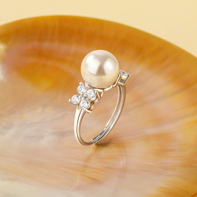 Jeulia Classic Four Leaf Clover Pearl Promise Ring Adjustable