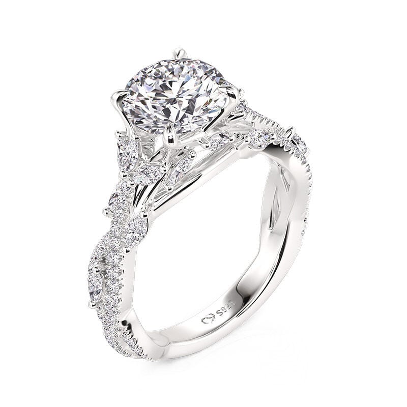Jeulia Secret Garden Twisted Flower Leaf Round Engagement Ring