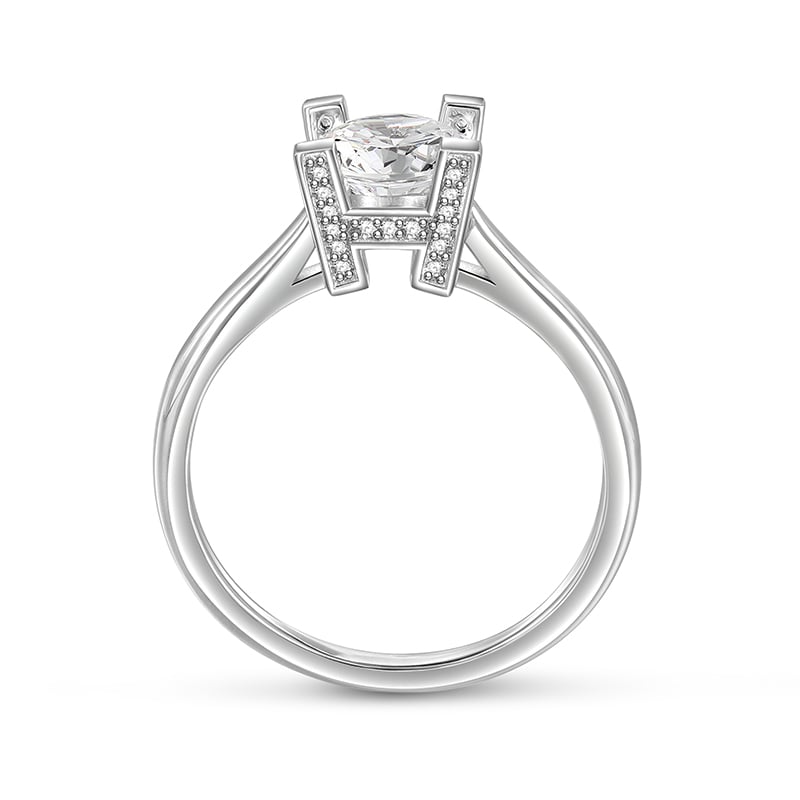 Jeulia "Letter H" Round Cut Sterling Silver Engagement Ring