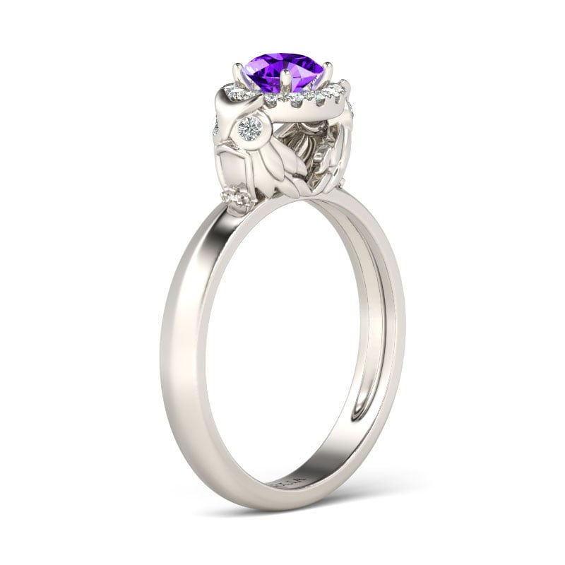 Jeulia Halo Round Cut Sterling Silver Owl Ring