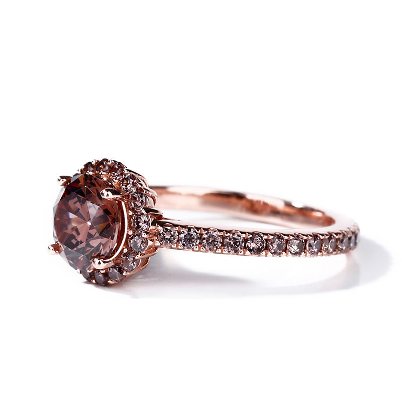 Jeulia "Sweet Chocolate" Halo Round Cut Sterling Silver Ring