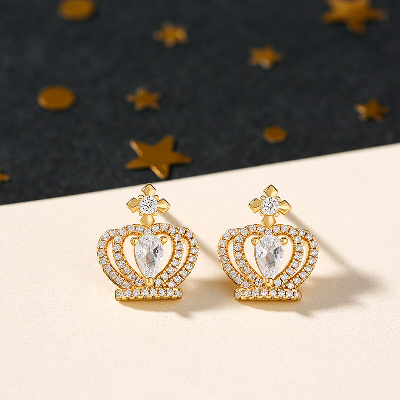 Jeulia "Queen Crown" Pear Cut Sterling Silver Stud Earrings