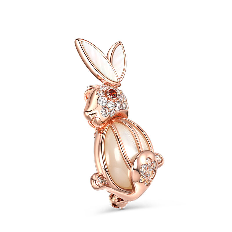 Jeulia "Adorable Rabbit" Mother-of-Pearl Sterling Silver Brooch