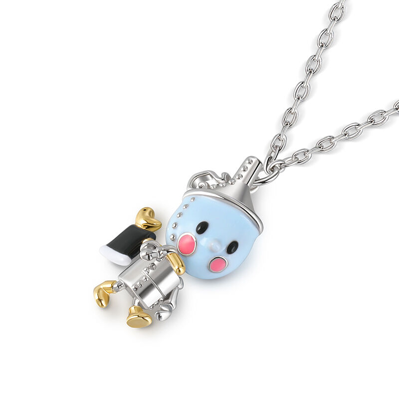 Jeulia "Take the Heart" Cartoon Characters Enamel Sterling Silver Necklace