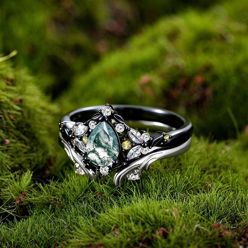 Jeulia Midsummer Night Mysterisk Skog Moss Agat Ringset