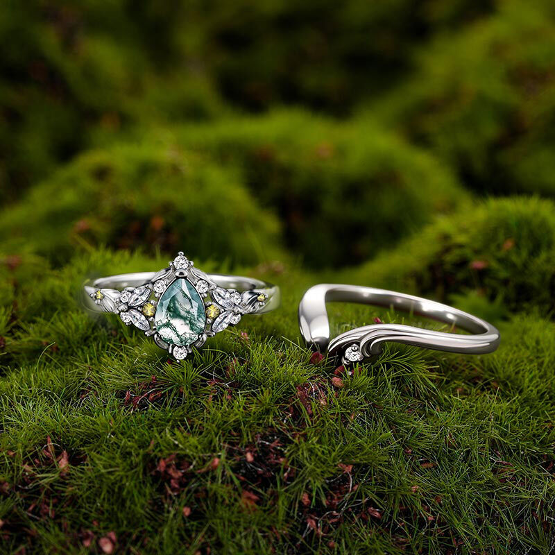 Jeulia Midsummer Night Juego de Anillos Bosque Misterioso de Ágata Musgo