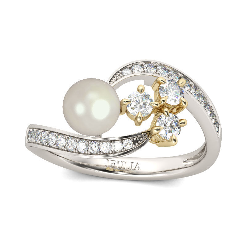 Jeulia Bypass Faux Pearl Sterling Silver Ring