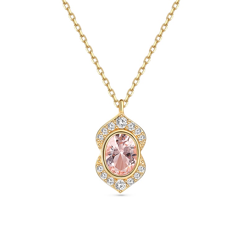 Jeulia "Serene Splendor" Oval Cut Synthetic Morganite Sterling Silver Necklace