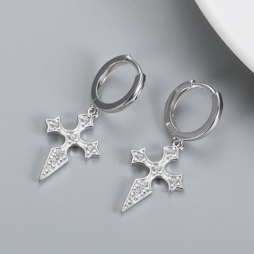 Jeulia Cross Design Sterling Silver Drop Earrings