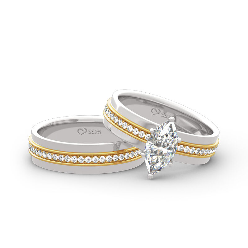 Jeulia Two Tone Marquise Cut Sterling Silver Ring Set