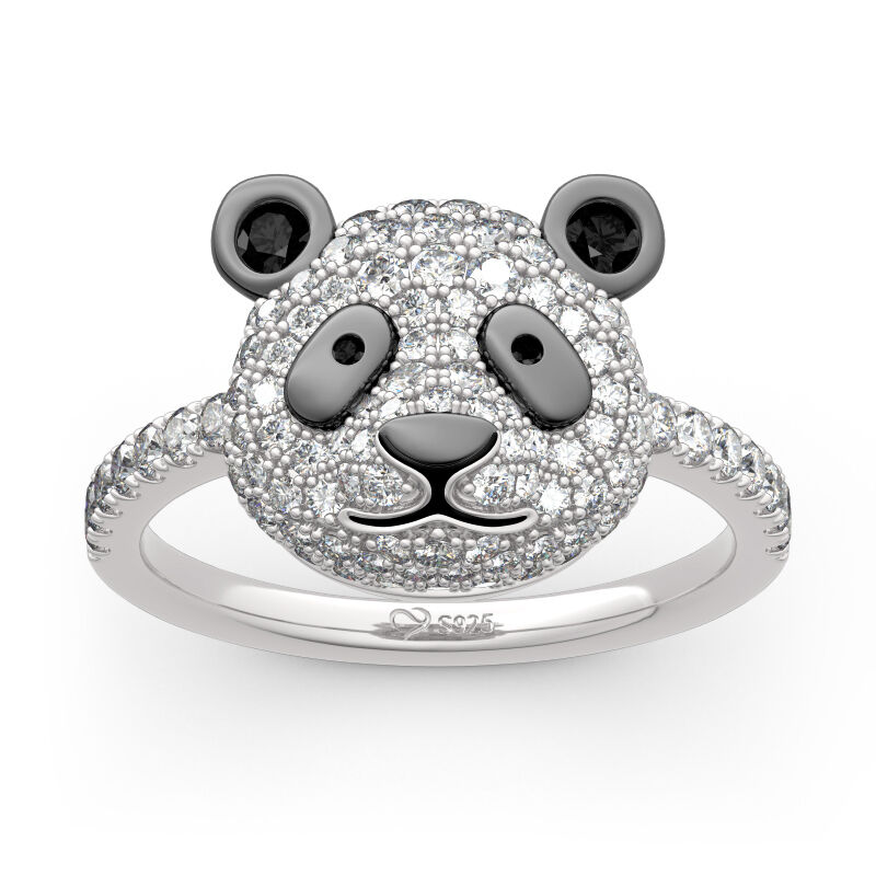 Jeulia "Be Calm and Steady" Cute Panda Sterling Silver Ring