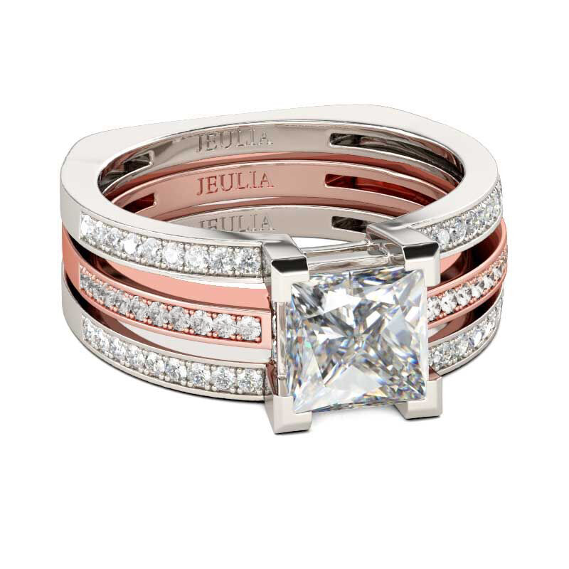 Jeulia Two Tone Princess Cut Interchangeable Sterling Silver Ring Set