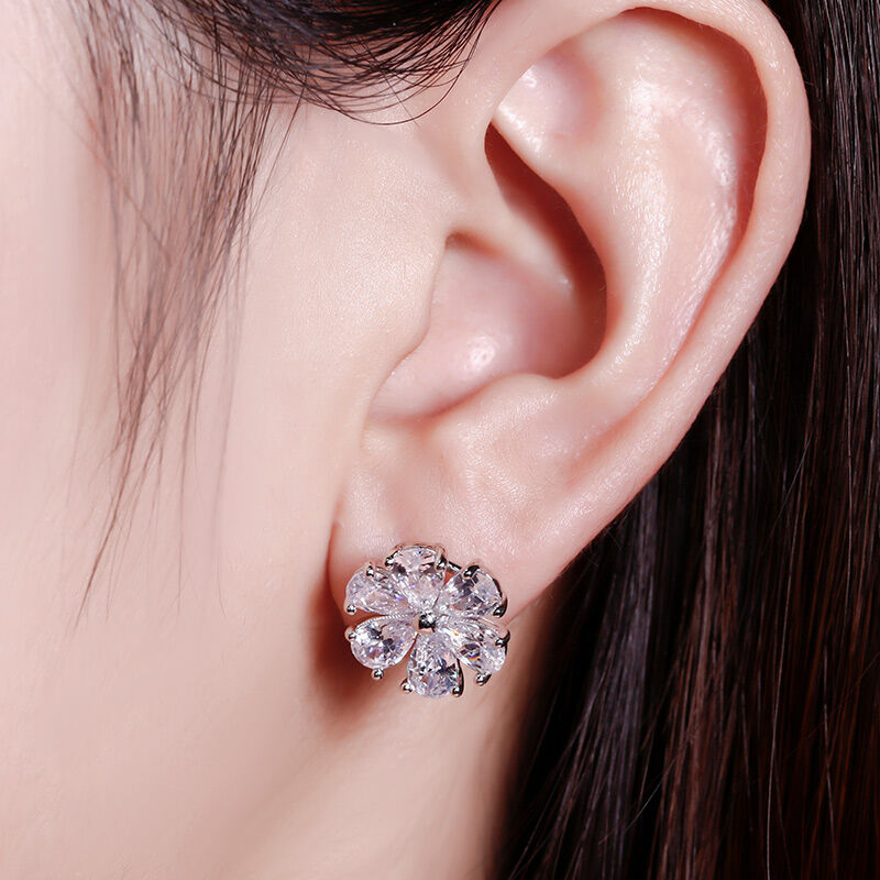 Jeulia Elegant Flower Sterling Silver Earrings