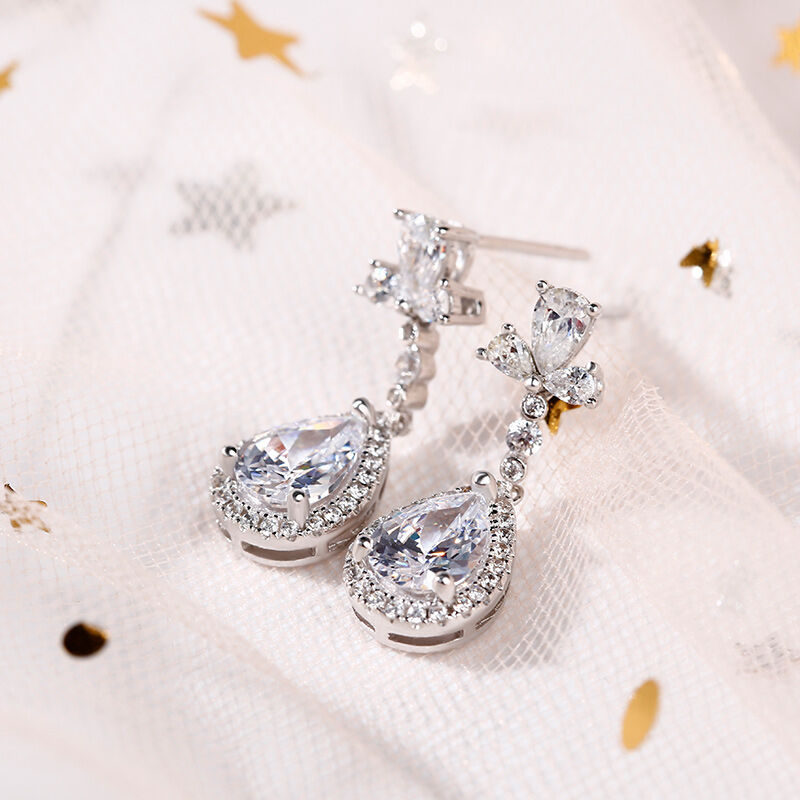 Jeulia Halo Pear Cut Sterling Silver Earrings