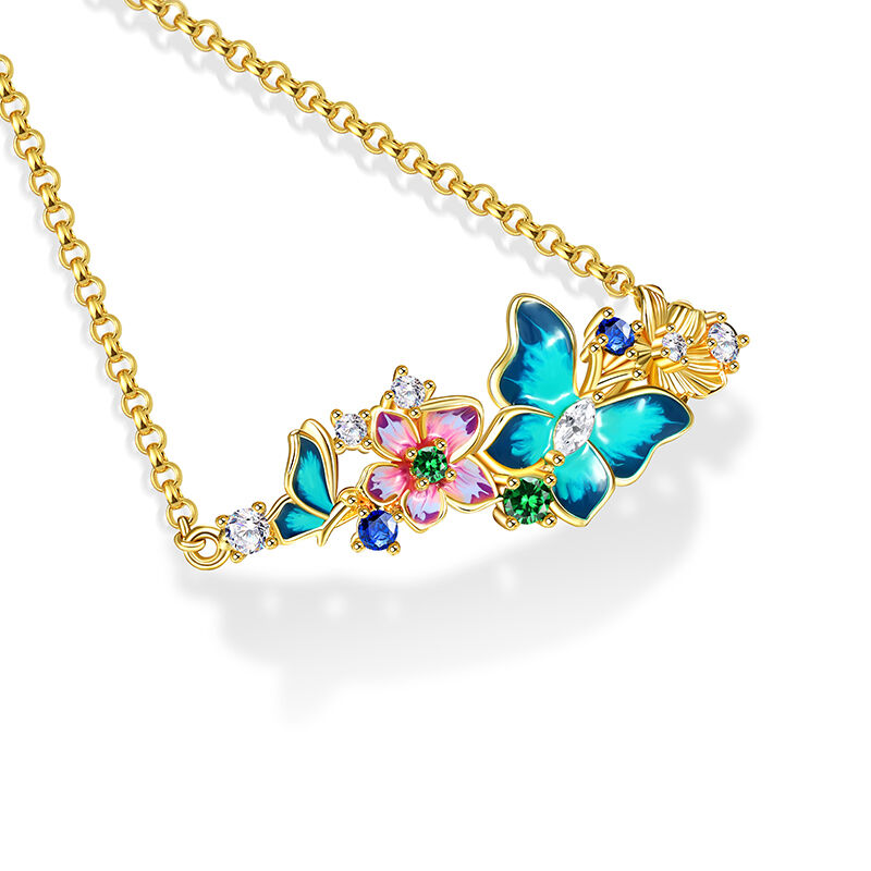 Jeulia Colored Enameled Floral Butterfly Bracelet