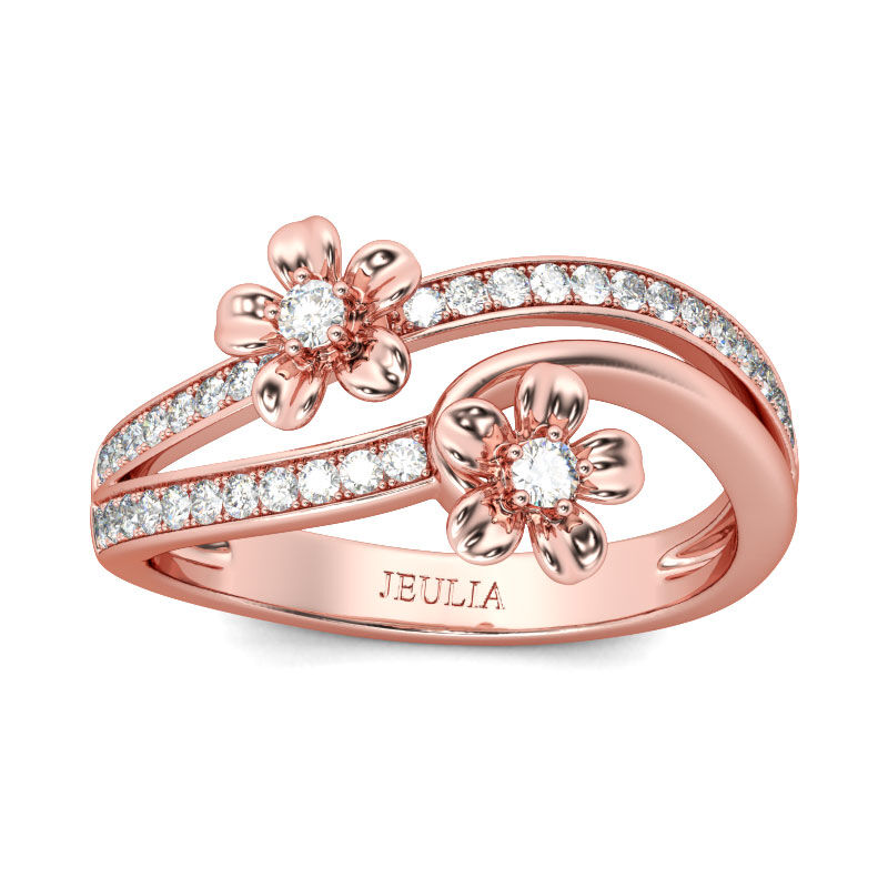 Jeulia Rose Gold Tone Flower Round Cut Sterling Silver Ring