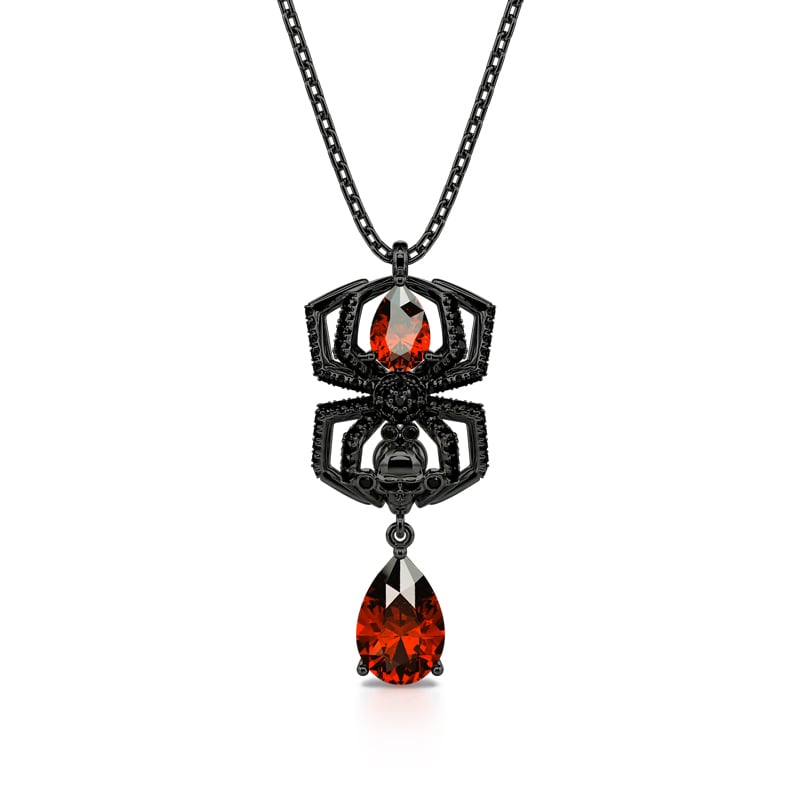 Jeulia "Spider Skull Biker" Pear Cut Sterling Silver Necklace