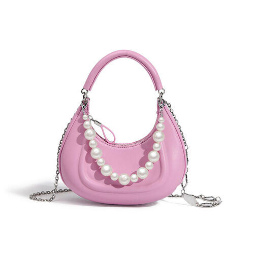 Jeulia Pearl Decor Chain Hobo Bag Top Handle Bag Mini Crescent Bag ...