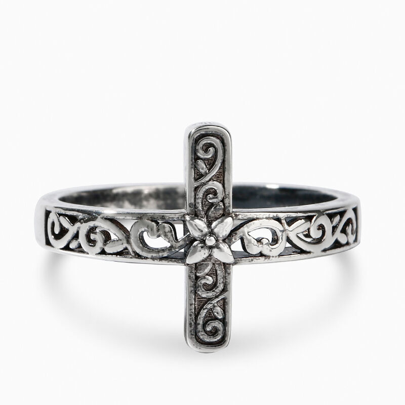 Jeulia "Flower" Cross Sterling Silver Ring