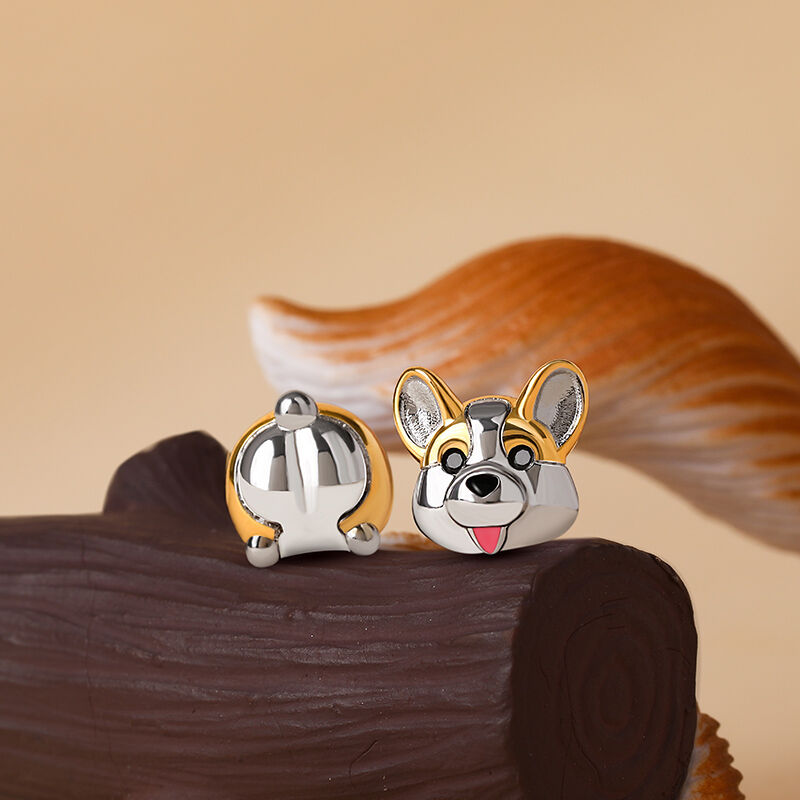 Jeulia "Puppy Puppy" Corgi Dog Mismatched Sterling Silver Stud Earrings
