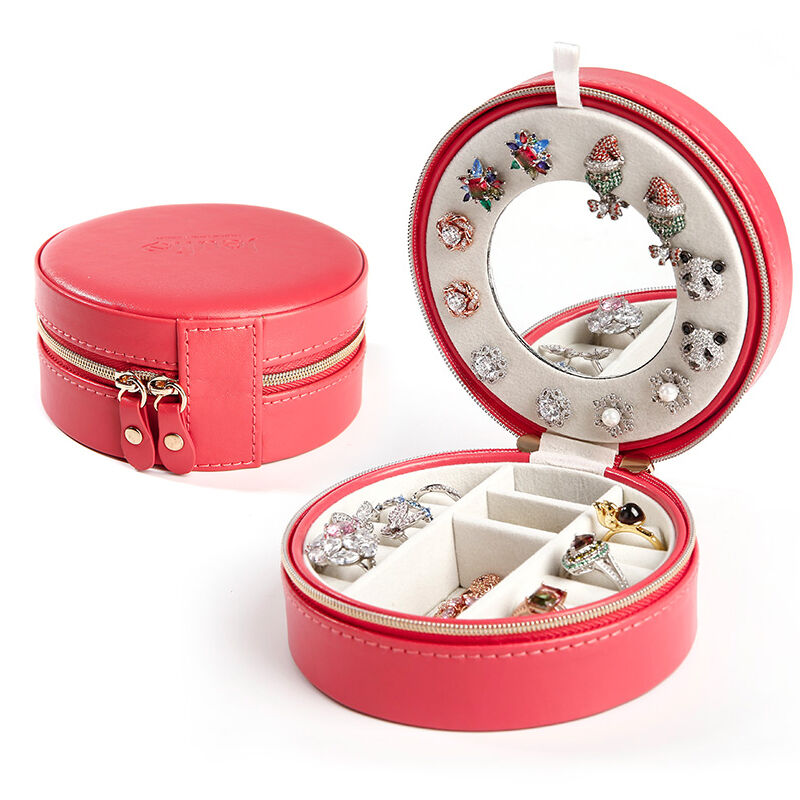 Jeulia Double-layer Round PU Jewelry Box with Mirror