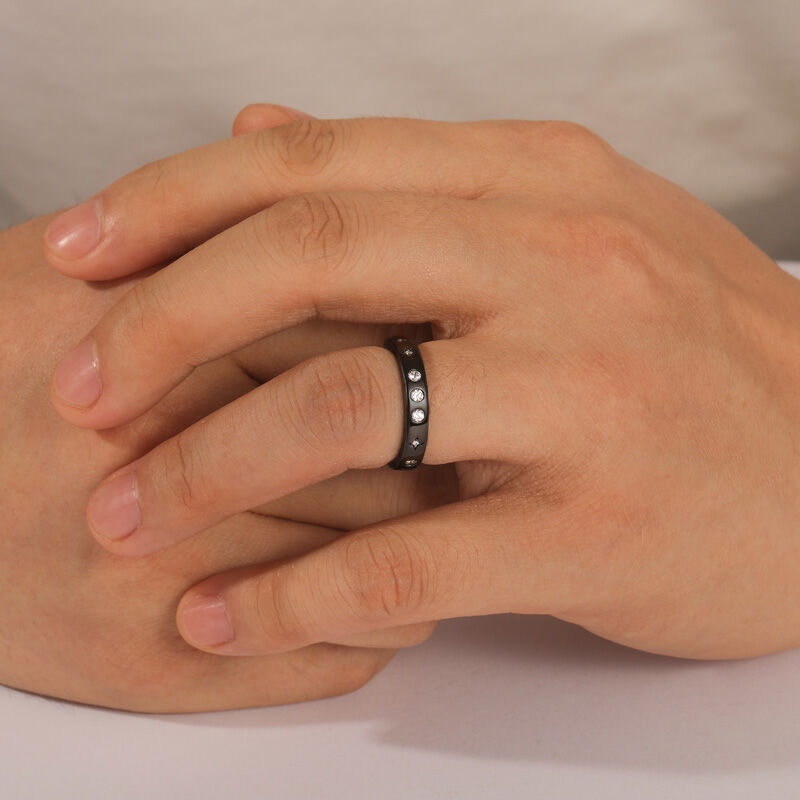 Jeulia Black Celestial Star Mens Ring Sterling Silver