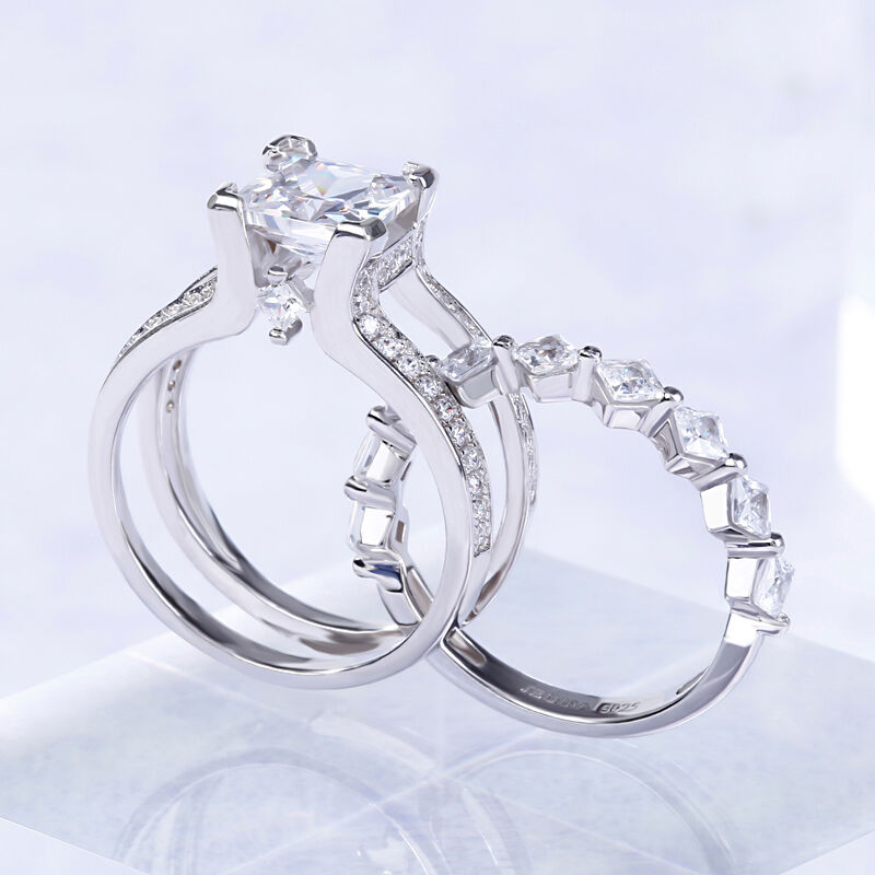 Jeulia Geometrical Princess Cut Sterling Silver Ring Set