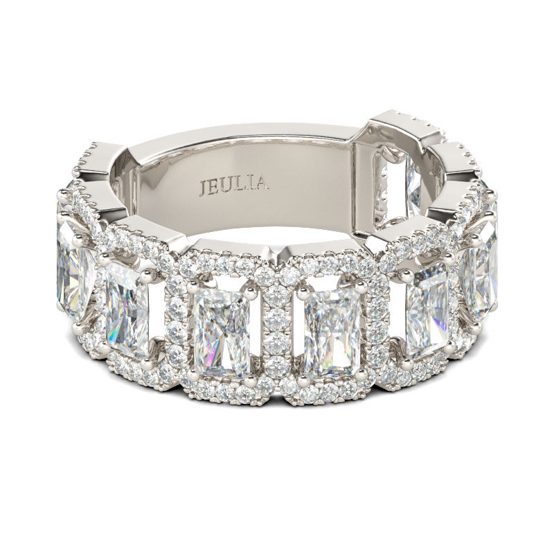 Jeulia Halo Radiant Cut Sterling Silver Women's Band