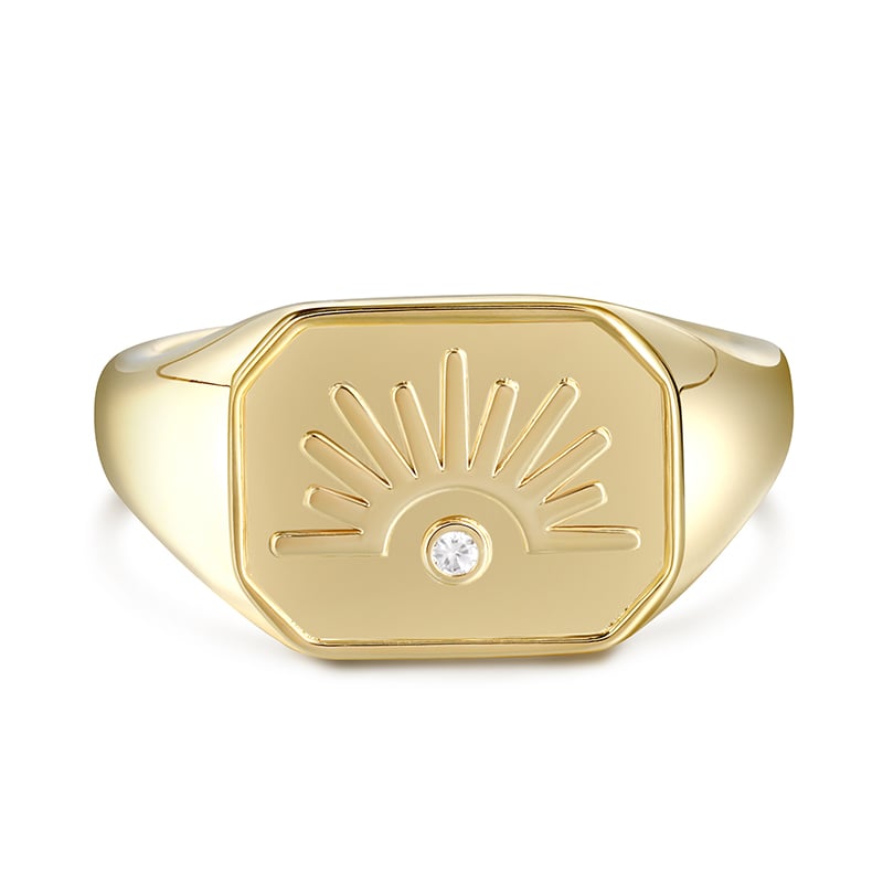 Jeulia Square Sun Signet Sterling Silver Ring