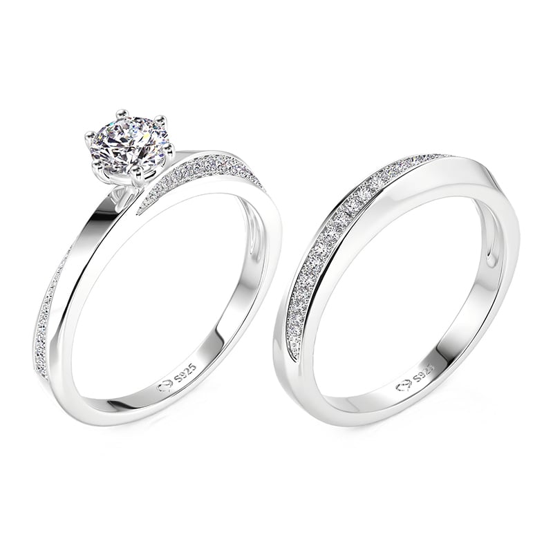 Jeulia Simple Couple Rings Twist Bling Band Sterling Silver