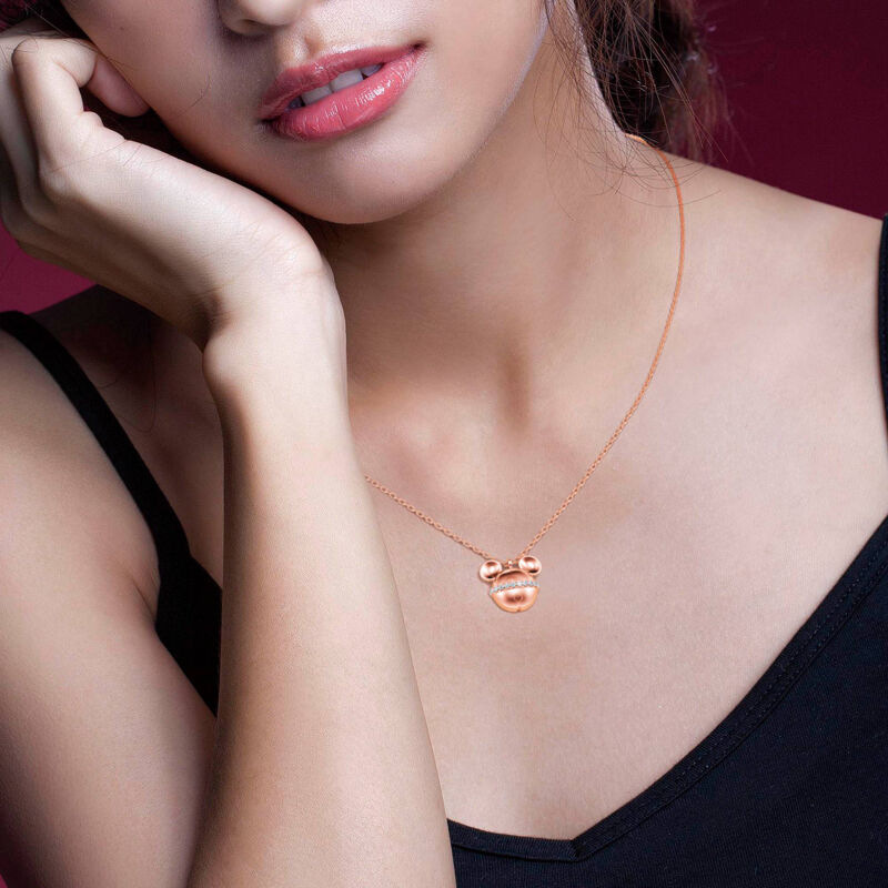 Jeulia "Cartoon Mouse" Rose Gold Tone Sterling Silver Necklace