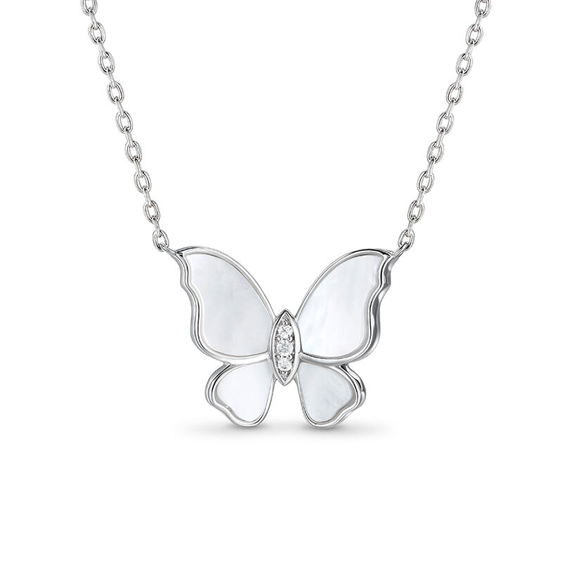 Jeulia Butterfly Sterling Silver Mother of Pearl Necklace