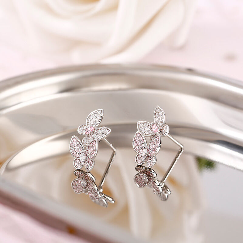 Jeulia "Spring is Coming" Two Butterfly Sterling Silver Earrings