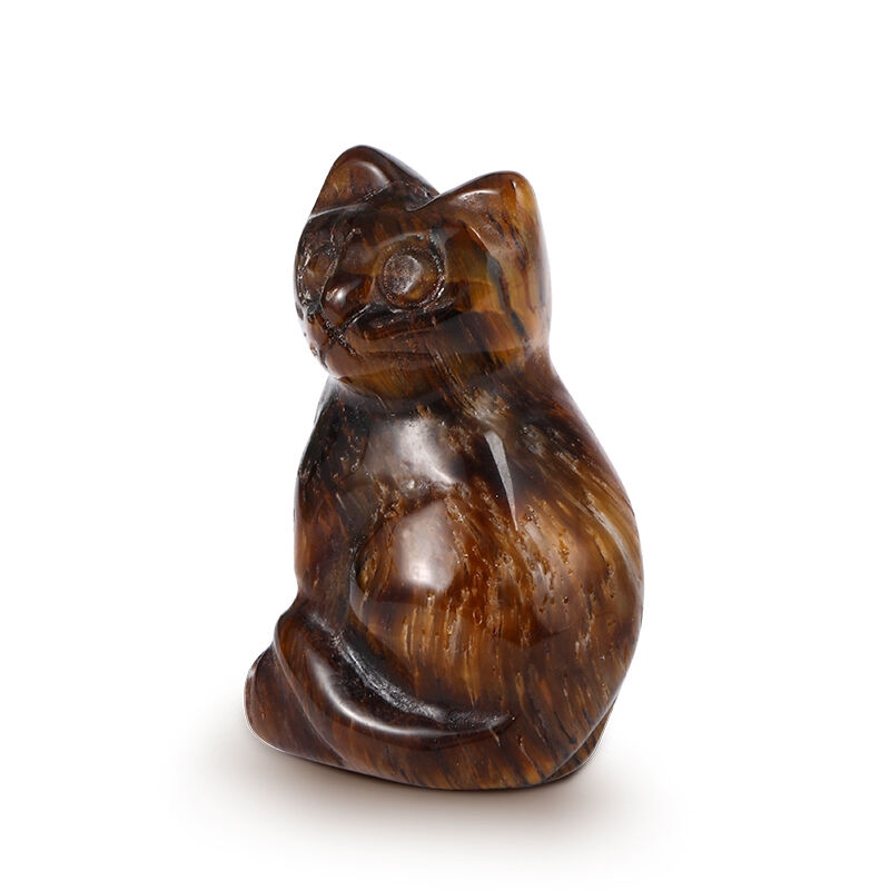 Jeulia "Geloof in jezelf" Natuurlijk Tijgeroog Lucky Cat Crystal Carving