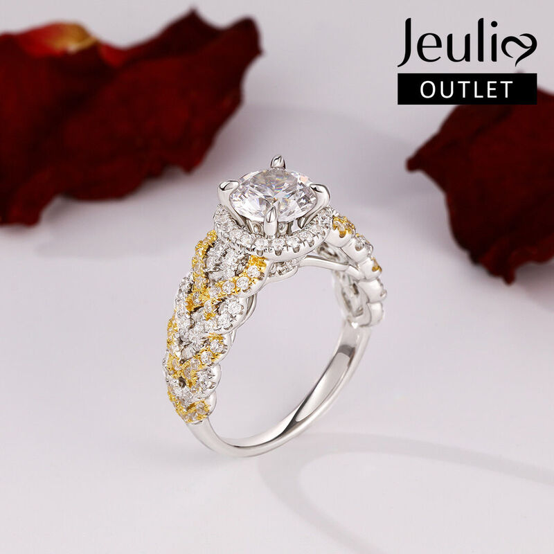 Jeulia Two Tone Halo Round Cut Sterling Silver Ring