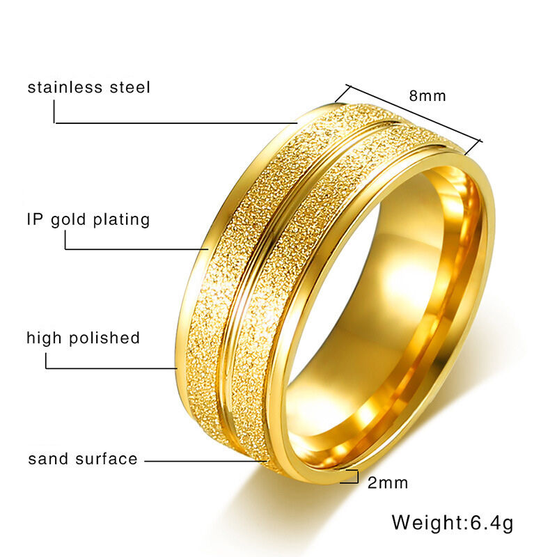 Jeulia Matte Surface Yellow Gold Tone Stainless Steel Men's Band