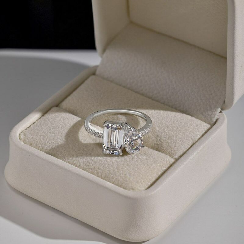 Jeulia Toi et Moi Radiant and Pear Cut Sterling Silver Engagement Ring