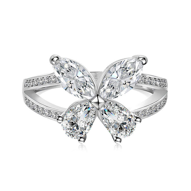 Jeulia Cute Butterfly Marquise Promise Ring Sterling Silver