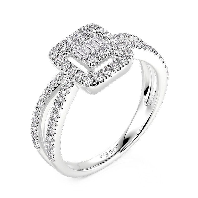Jeulia Bague de Fiançailles Halo Flottant Tordu en Argent Sterling