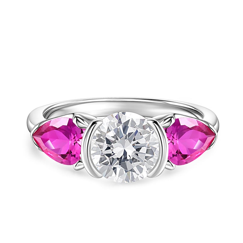 Jeulia Three Stone Round Cut Sterling Silver Engagement Ring