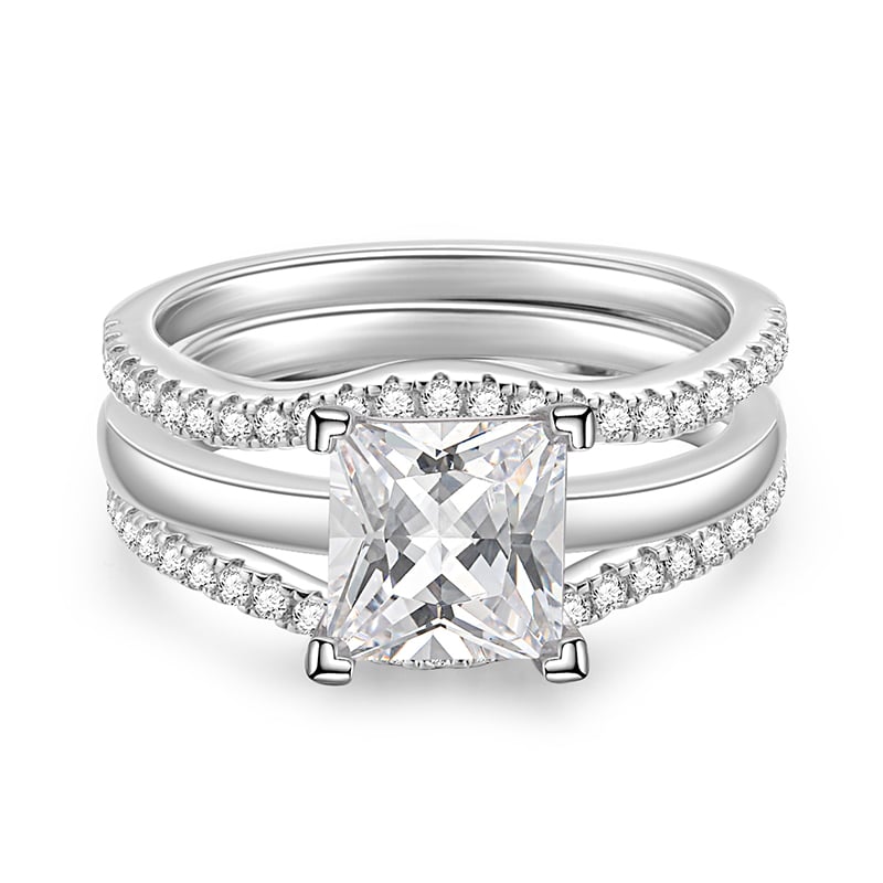 Jeulia Interchangeable Princess Cut Engagement Ring Set Sterling Silver