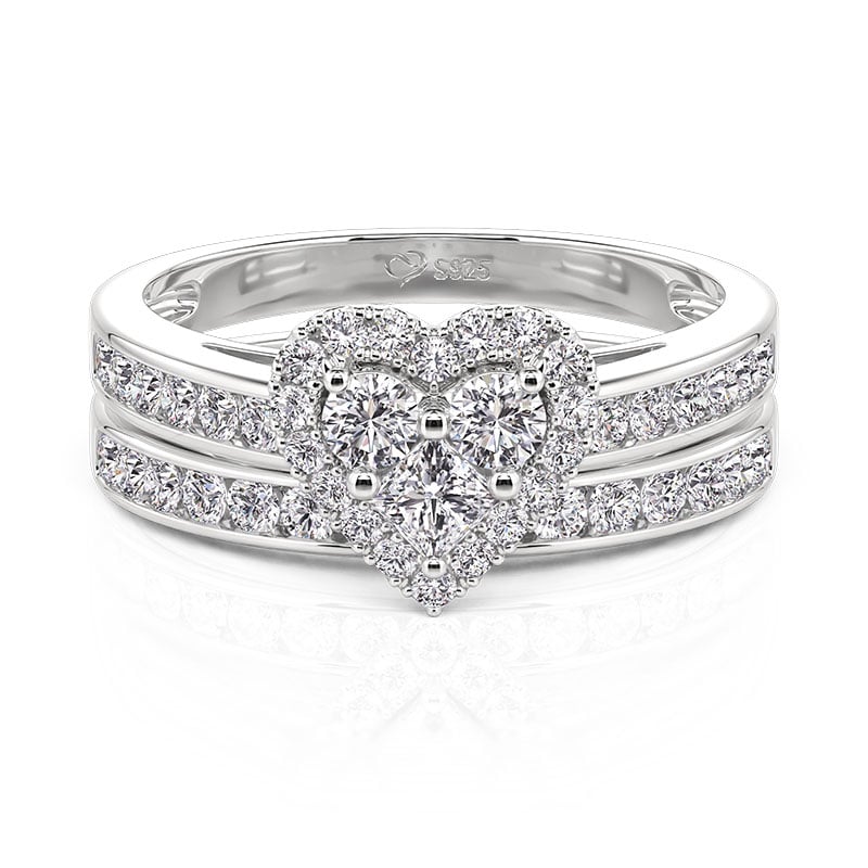 Jeulia Halo Heart Shaped Promise Ring Set