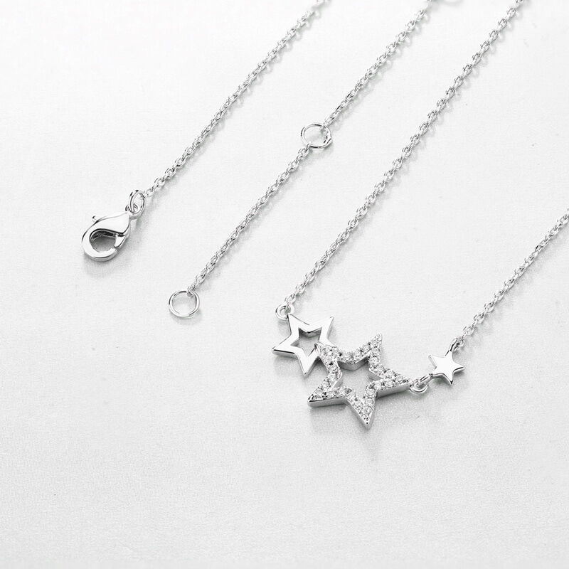 Jeulia "Highlight Moment" Twinkling Stars Silver Plating Necklace