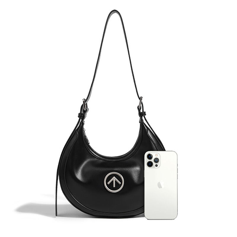 Jeulia Black Super Soft Hobo Bag Mini Logo Half-moon Shoulder Bag