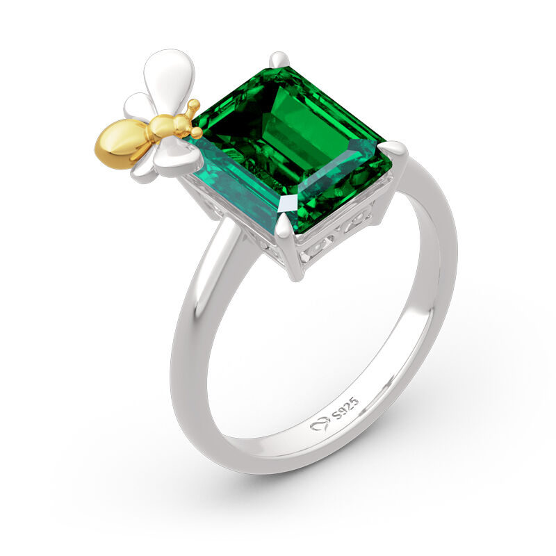 Jeulia "Honey Bee" Emerald Cut Sterling Silver Ring