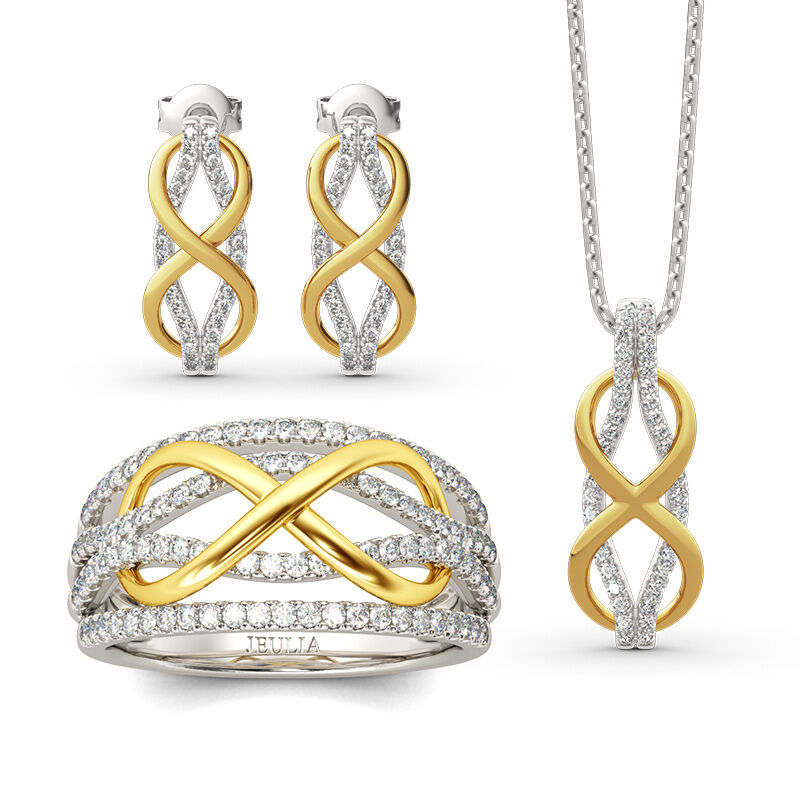 Jeulia "Infinity Love" Two Tone Sterling Silver Jewelry Set