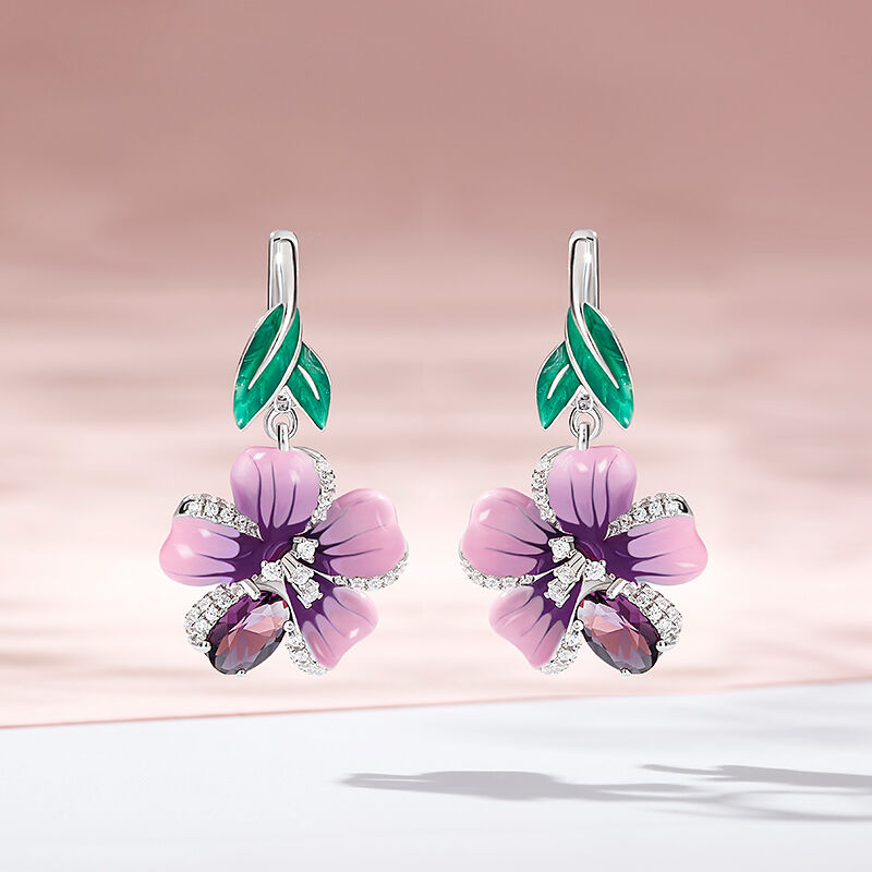 Jeulia "Freshness of Spring" Flower Enamel Sterling Silver Jewelry Set