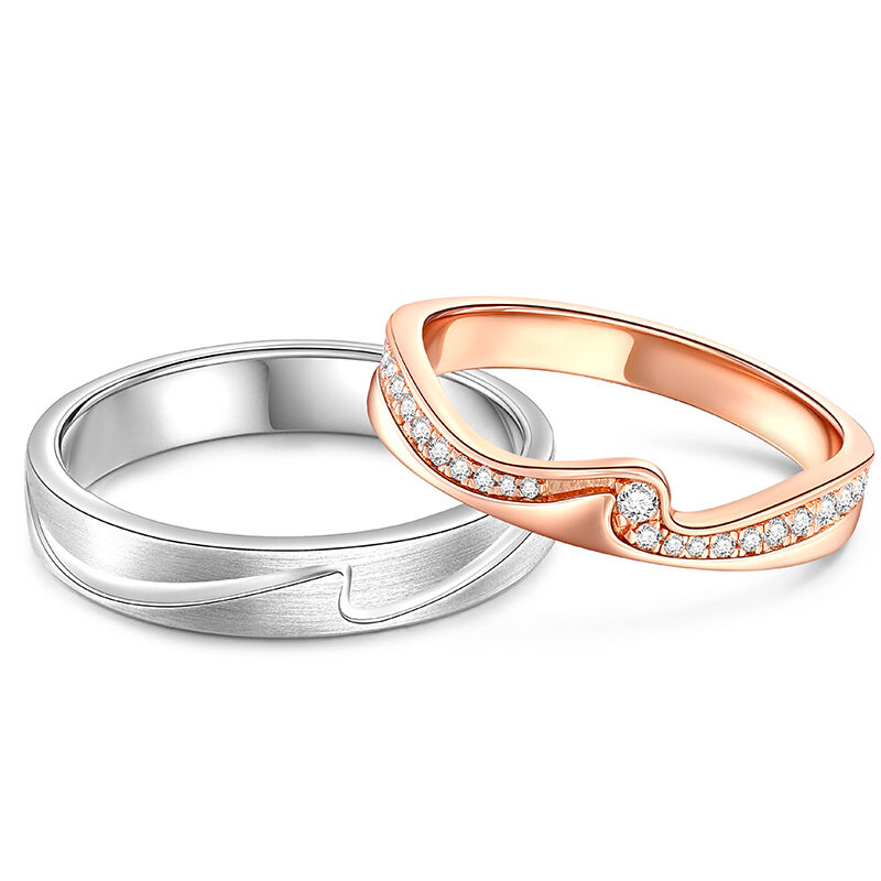 Jeulia Sea Wave Design Sterling Silver Couple's Rings