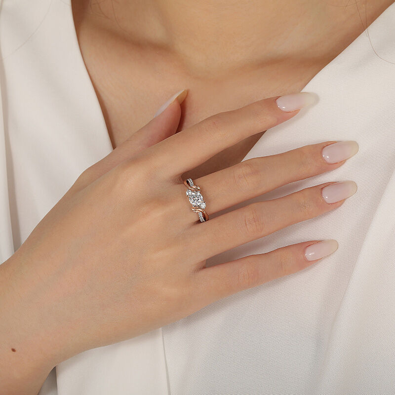 Jeulia Amore Twisted Leaf Custom Three Stone Engagement Ring